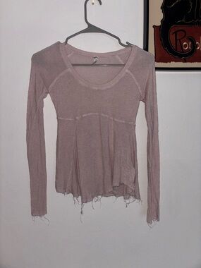 Free People Long-Sleeve Scoop Neck Top in Dusty Mauve